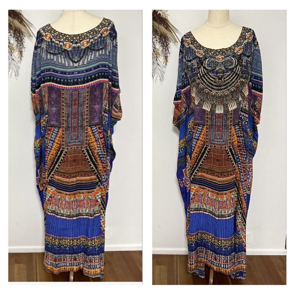 Camilla Crystal  Round Neck Kaftan Maxi Dress in Ancient Paj Ndau - Picture 4 of 16